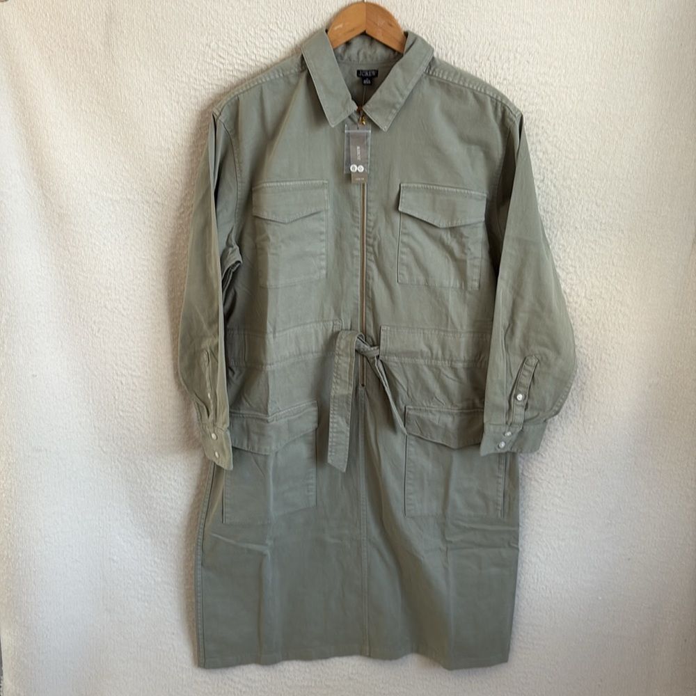 J. Crew Olive Green Long Sleeve Utility Shirt Dress